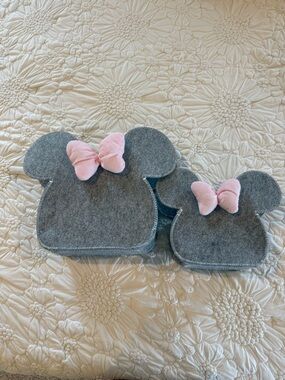 Grey Minnie Mouse Ear Pouches with Pink Bows